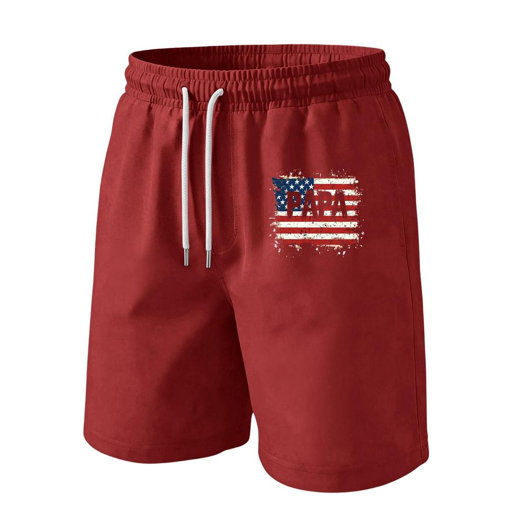 Men Drawstring Waist Casual Shorts with Flag Print Relaxed Fit Lightweight Soft Fabric Elastic Waistband for Daily Wear