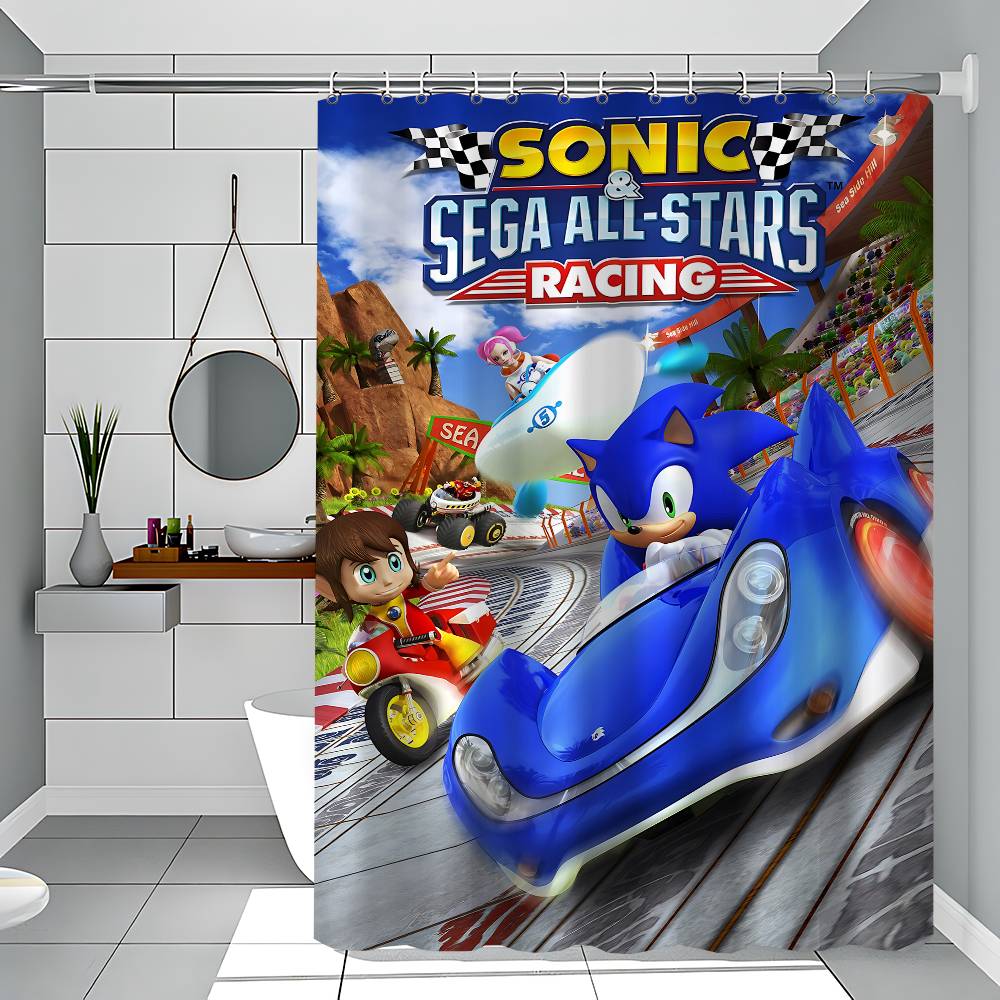 S-Sonic Racing Crossworlds Game Shower Curtain Bath Curtain Print Fabric Waterproof Bathroom Curtains Hooks Bath Screen