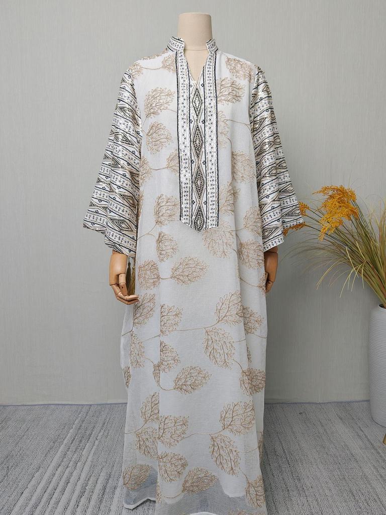 Spring/Summer Tassel Leaf Embroidered Muslim Long Dress - Elegant & Fashionable Cover-up Robe