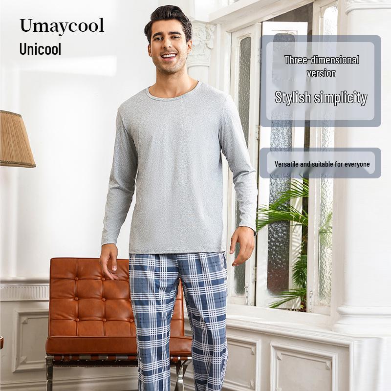 Men's Long-Sleeve Pajama Set - Casual Wearable Two-Piece for Autumn/Winter