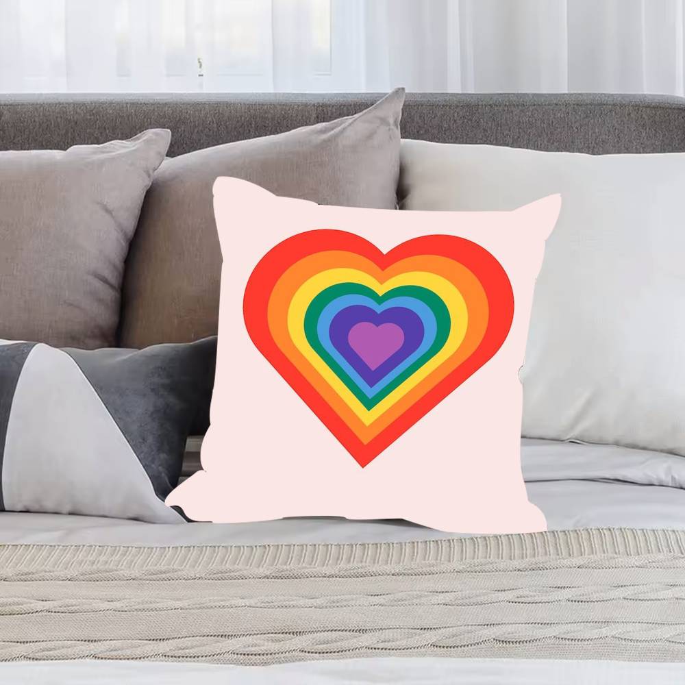 Rainbow Love Heart Pillow Case Anti-dustmite Pillowcase Invisible Zipper Silky Short Plush Sofa Cushion Cover