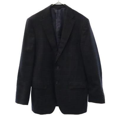 Durban Wool Check Pattern Tailored Jacket Black X Blue Men's Used