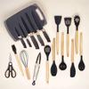 19pcs Premium Silicone Kitchen Utensil & Knife Set - Heat-Resistant, Non-Stick Safe Cooking Tools With Wooden Handles & Chef Knives