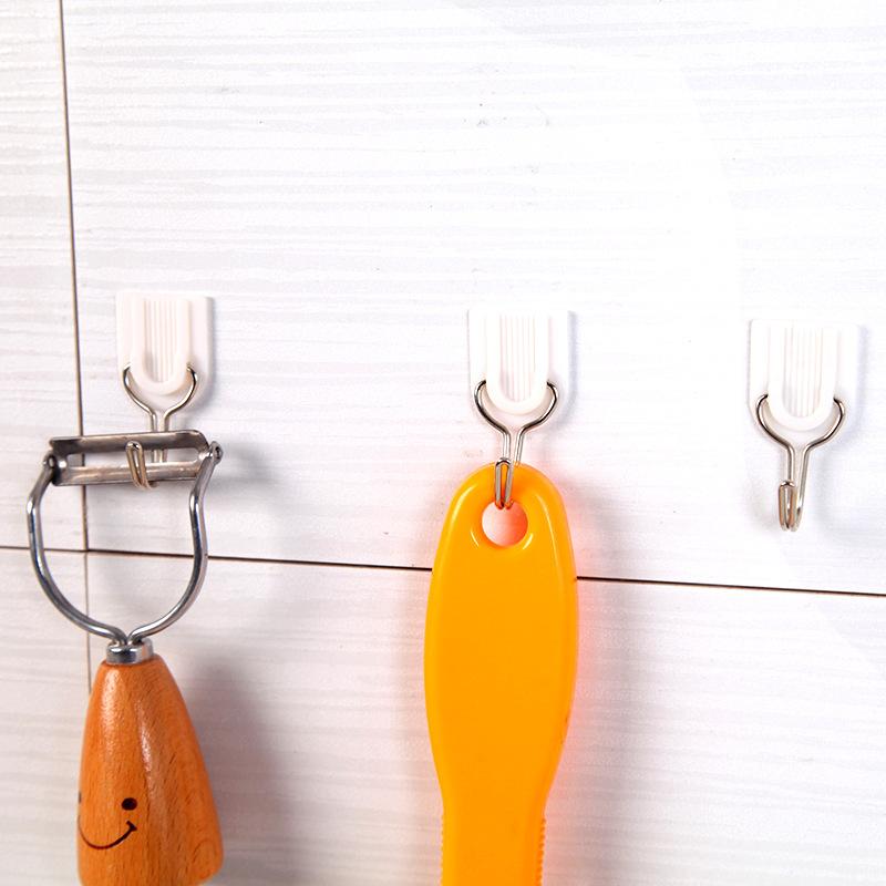 Non-trace Sticky Hook Wall Plastic Hook White Hook Kitchen Bathroom Door Ceramic Tile Small Hook 6 Sets