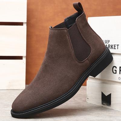 Suede Leather Mens Casual Walk Shoes Pointed Toe Brogue Boots Classic British Style Business Ankle Boots Antiskid Slip On Shoes
