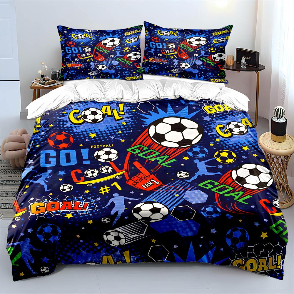Cool Soccer-Themed Pattern Bedding Set For Kids Luxury Gift 3Pcs Digital Print Comforter Set Soft Comfortable Breathable
