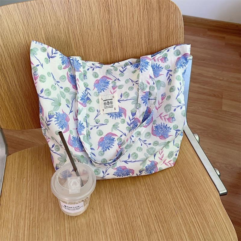 

1 canvas bag female college student class floral bag cute commuting large capacity bag shoulder tote bag