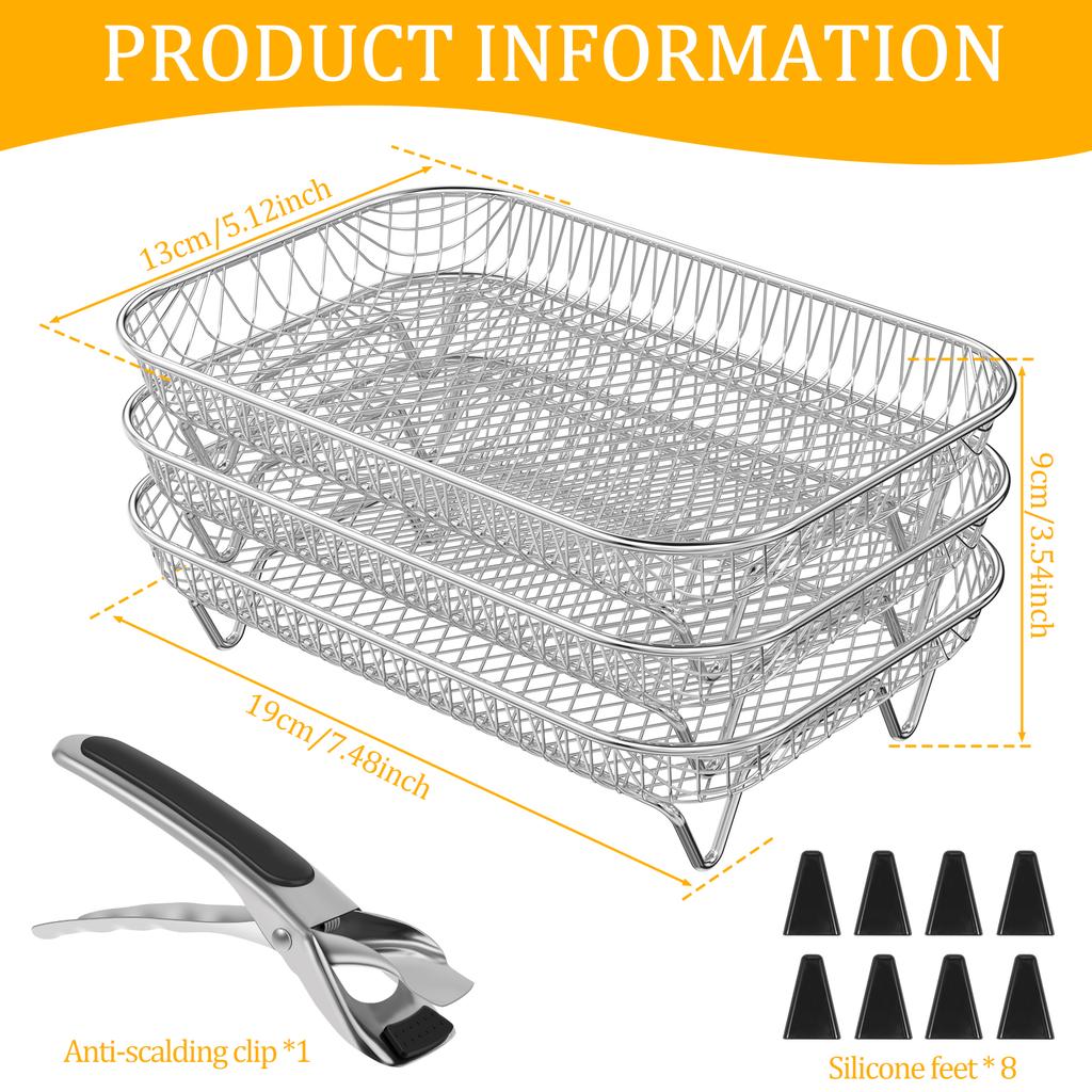 3 Layer Air Fryer Rack Square Grilling Rack Stainless Steel Airfryer Oven Grill Steamer Cooker Dehydrator Rack Cooking Tools