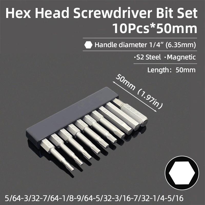 50mm hexagonal șurubelniță biți Imperial magnetică hexagonală Allen cheie burghiu biți inch 5/64-5/16 șurubelniță burghiu electric scule de mână