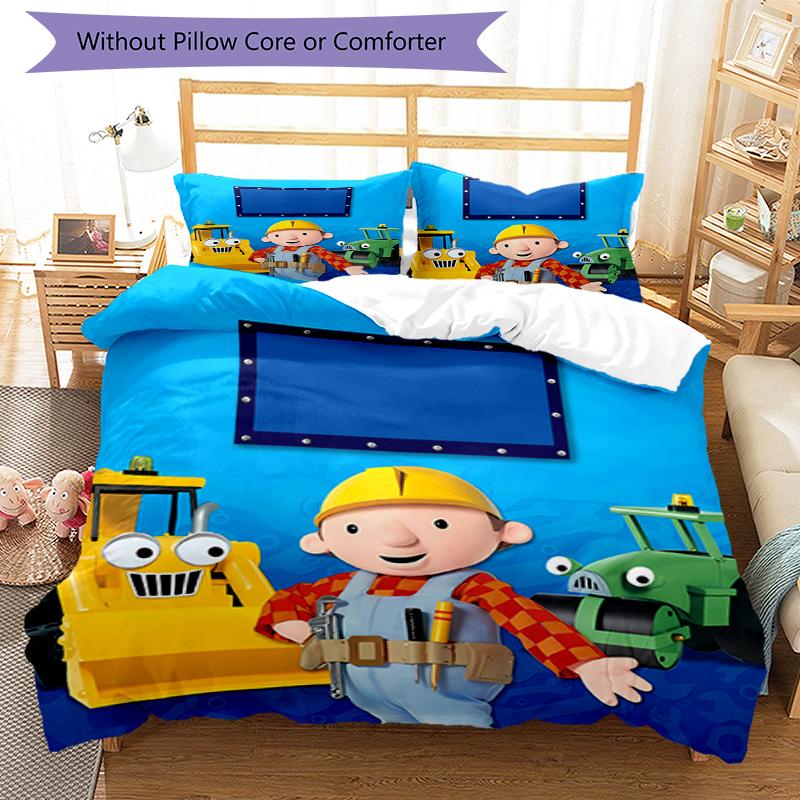 3pcs Bob the Builder Bedding Set Duvet Cover Closure Includes 1 Duvet Cover & 2 Pillowcases, Soft and Comfortable for All Seasons.