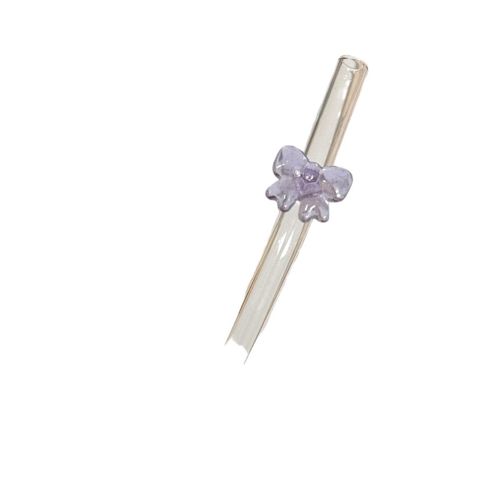 1pc 8mm Glass Straw, Bow Glass Straw Non-disposable Juice Drink Anti-stick Lipstick Straw Reusable Drinking Straws For Festival