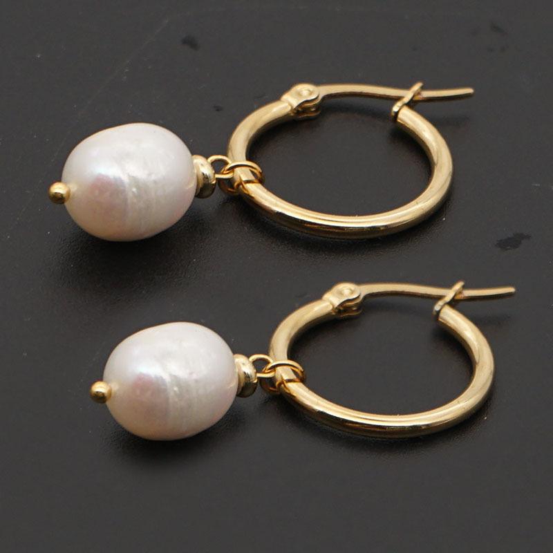 EVISPOL Pearl Pendant Hoop Earrings for Women Christmas Jewelry Golden Color Stainless Steel Huggie Hoops Earring Jewelry Bijoux