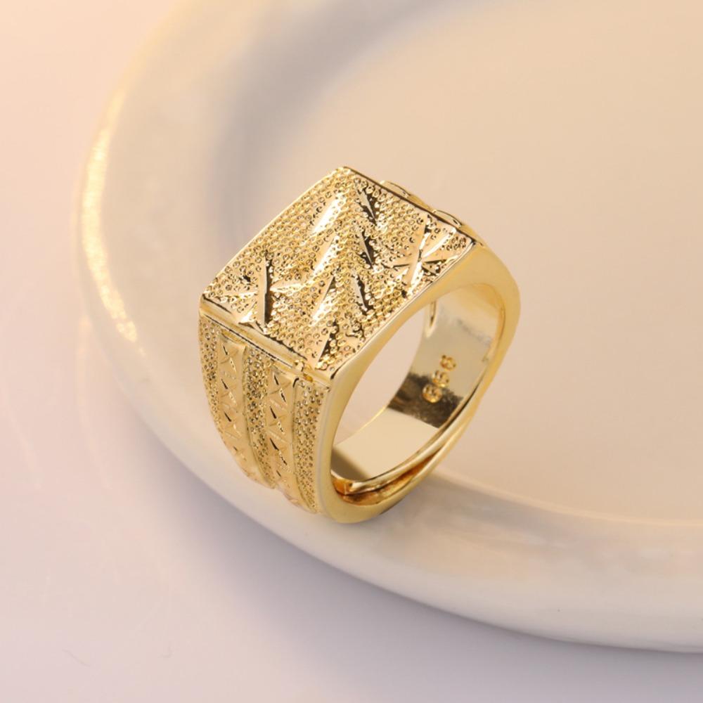 Open Ring Lao Sand Gold Plated Matte Carved Mens Wedding Band Copper Gold Tone Adjustable Jewelry