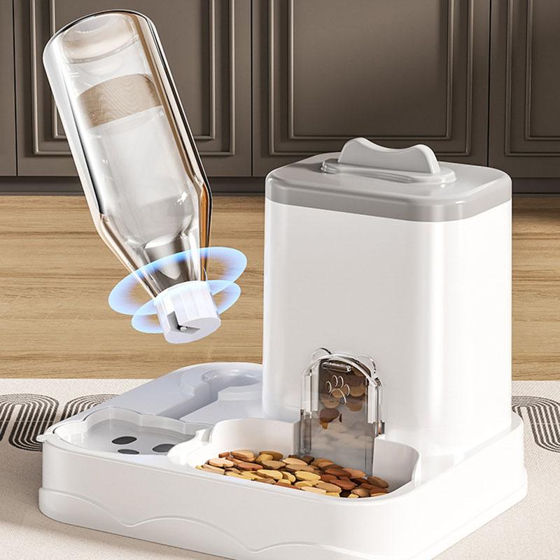 Pet Feeder Water Dispenser Cat Dog Bowl Automatic Drinking Eating 2 In 1 Integrated Pet Feeding Watering Station Non-slip