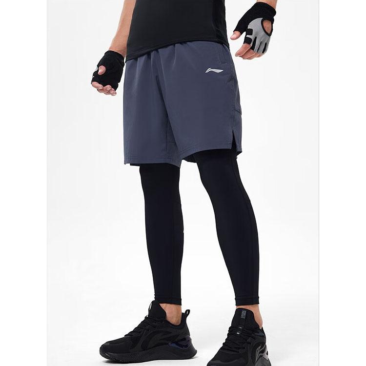 Li Ning Fitness Series Letter Print Compression Warm Sports Long Pants Men bottoms Black AULT499-1