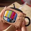 Retro Television Ceramic Mug with Lid & Straw 450ml Creative Nostalgic Design Coffee Cup Leak-Proof & Heat Resistant Drinking Cup Novelty Gift Home