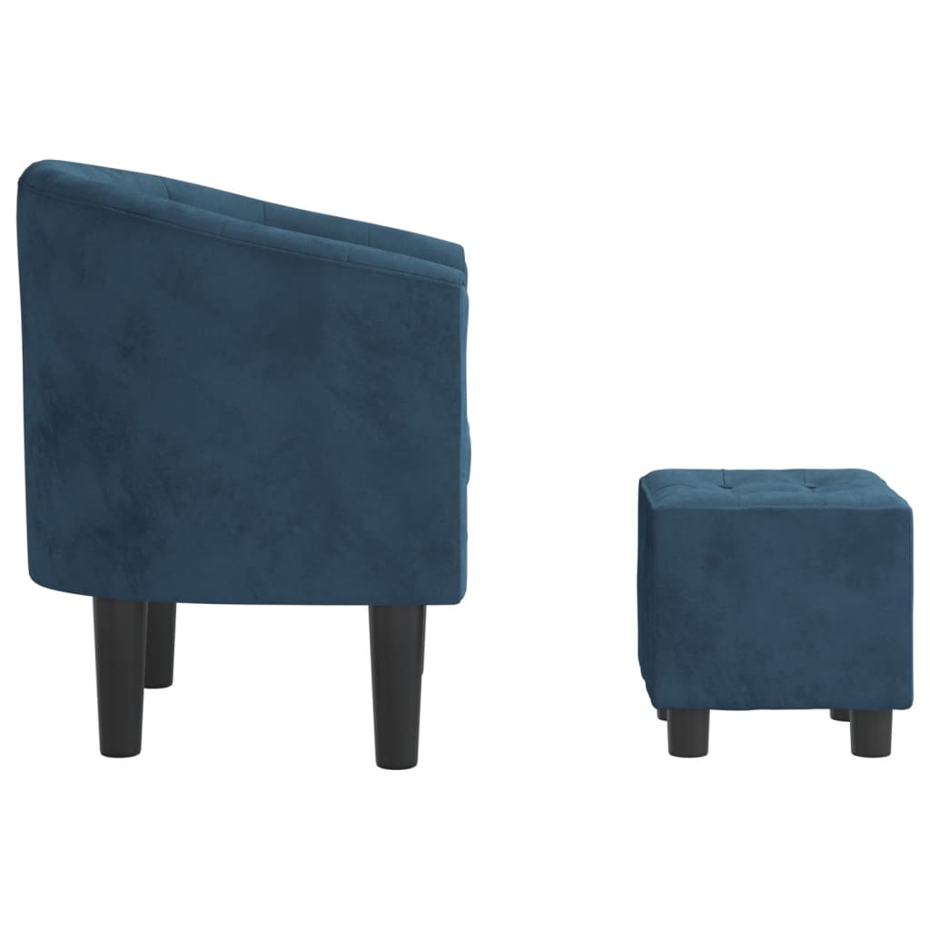 Club Chair with Footstool Dark Blue Velvet