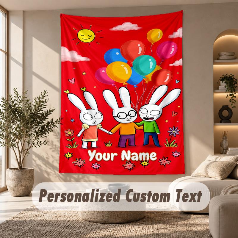 Simon Super Rabbit Tapestry, Personalized Custom Text, Wall Hanging Tapestry For Living Room Home Wall Decor