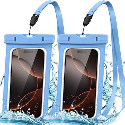 Waterproof Case for iPhone 17 Pro 17e 16 Pro 15 Pro 14 Plus 13 12 11 XR XS 8 with Blue Border - Pack of 2