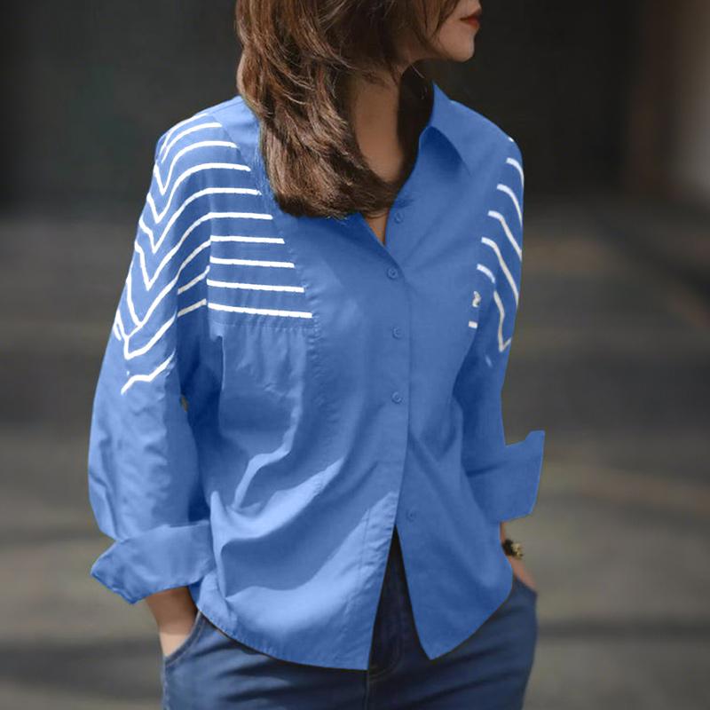 ZANZEA Camicetta casual da donna con colletto rovesciato e maniche lunghe larghe