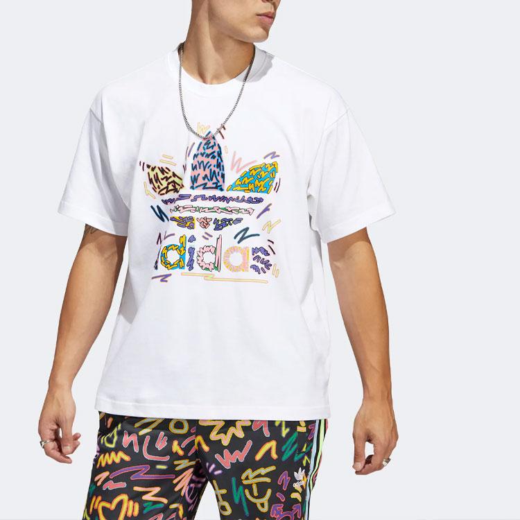 Adidas Originals Trefoil SS22 Cartoon Logo Print Casual Short Sleeve T-Shirt Unisex Tops White HC3076