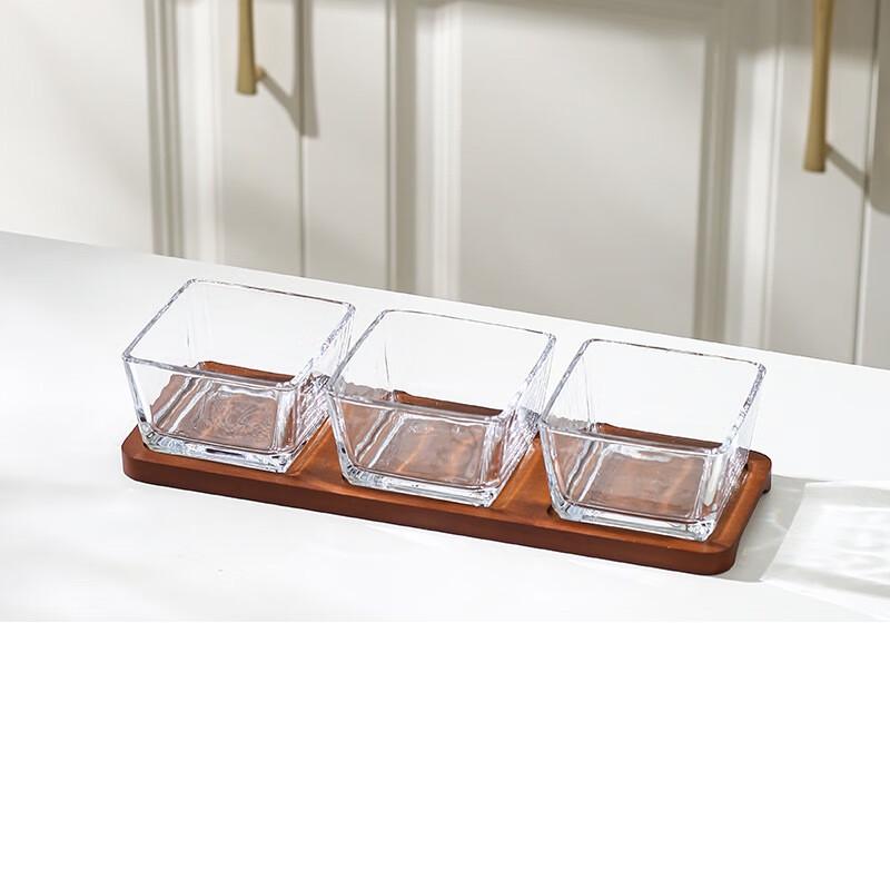 Wutuo Modern Chinese Glass Divided Snack Tray with Lid