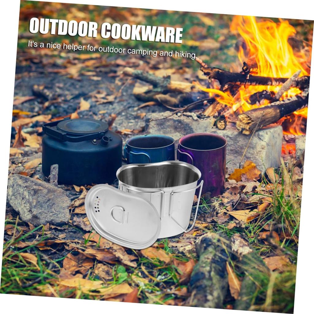 1pcs Stainless Steel Camping Pot Outdoor Food Container For Hiking Easy To Clean Suitable For Camping Picnic Backpacking Travel