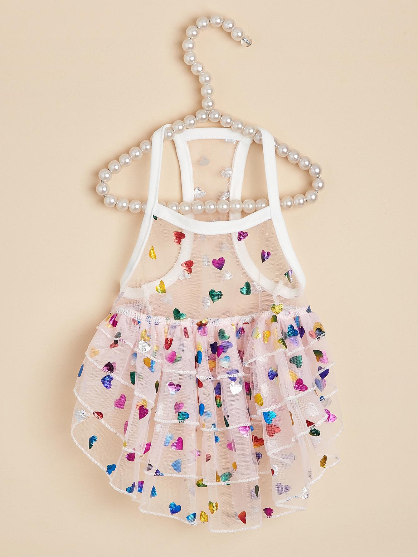 

Spring Summer Pet Dog Cat Puppy Princess Dress Heart Printed Doggie Skirt Pet Apparel Dog XS（old） рожевий