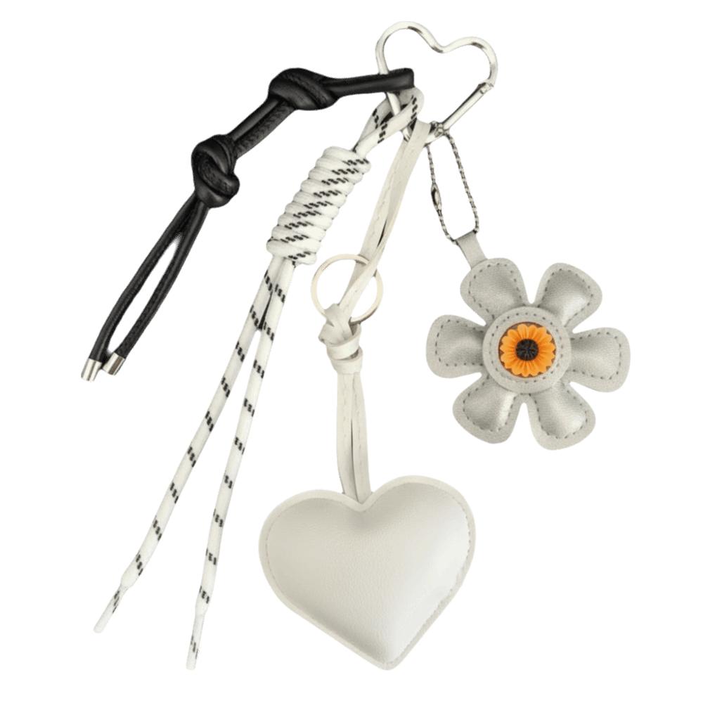 Vintage Flower Heart Keychain Woven Lanyards Bag Ornament Creative Bag Hanging Keys серебряный
