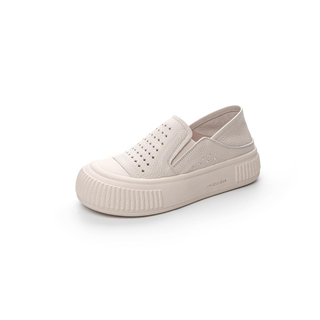 Two-way White Shoes for Women Summer Genuine Leather Breathable Thick-soled Casual Hollow Hole Shoes