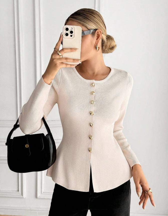 2026 European and American new women s clothing temperament fashionable small fragrant style crew neck knitted sweater XS