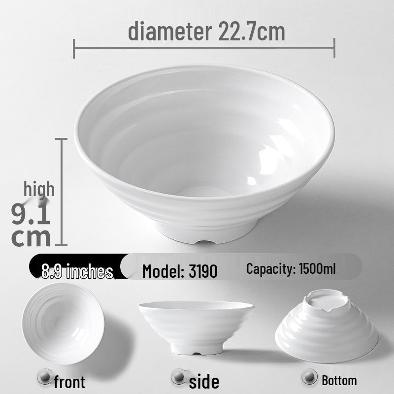 A5 White Melamine Noodle Bowl for Commercial Use – Porcelain-Style Spicy Hot Pot and Wonton Bowl