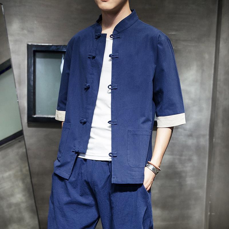 2020 Summer Men's Retro Plus Size Cotton Linen Tang Suit Jacket with Frog Button