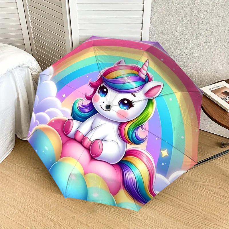 1pc Rainbow Unicorn Fantasy Art Umbrella with Plastic Handle,Suitable for All Seasons Home Travel Outdoor UmbrellaDD769