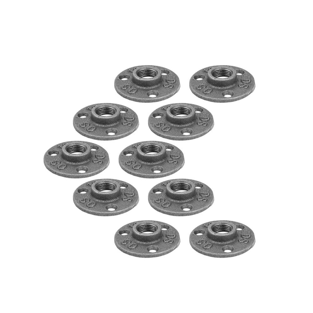 10 Piezas Brida de Piso de Hierro Maleable Negra   Accesorio Roscado Tubería Brida de Pared Antigua(DN15,1Celsius2 )