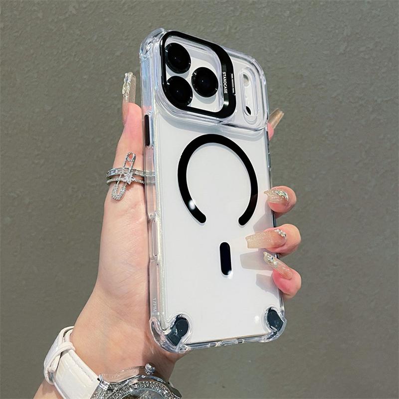 New Magnetic Clear Case For iPhone 17 Pro Max 17Air 17Pro Case For Magsafe Wireless Charge With Glass Lens Protector Stand Cover