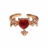 Rose Gold Sweet Cool Girl Wind Crown Red Zircon Love Wings Enamel Open Ring With Diamonds Niche Design Women