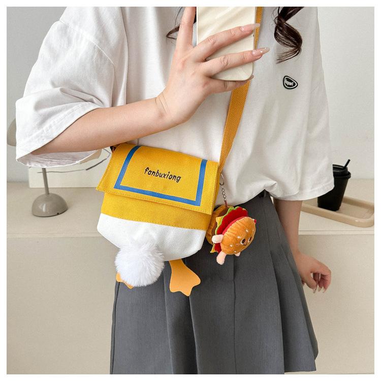 Cute Cartoon Duck Canvas Crossbody Bag for Women, Trendy Pop Butt Shoulder Purse, Street Style Fashion Phone Bag CLE