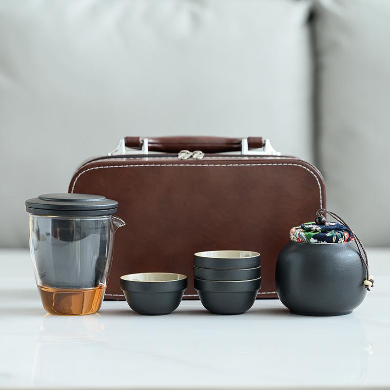 Portable travel tea set, small set, outdoor teacup, one pot, four cups, glass express cup, teapot gift