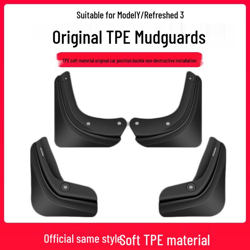 Tesla Model Y/3 Refresh Mudguards: Punch-Free TPE Front & Rear Wheel Mudflaps