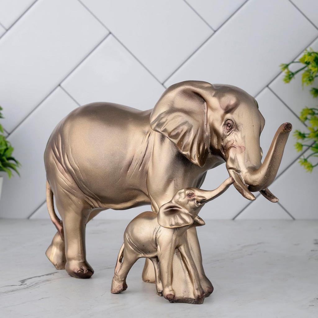 Elephant Statue for Good Luck Showpiece Home Decor Items for Living Room and Gifts (Golden)