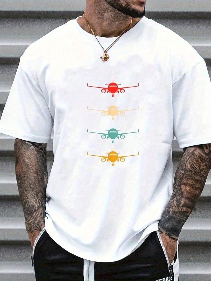 Camisetas Airplane Flying Airline Casual Funny Vintage Pilot Gift Unisex T-Shirt Classic Crewneck Polyester Material Clothing S разноцветный
