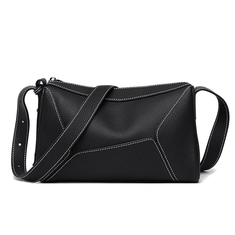 Leather women s bags, new trendy and fashionable splicing shoulder bags, first-layer cowhide large-capacity messenger bags чёрный
