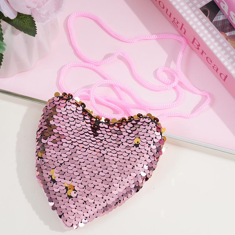 Creative Zipper Backpack for Kids: Sequin Heart Crossbody & Coin Pouch for Little Girls - Cute and Girly Design