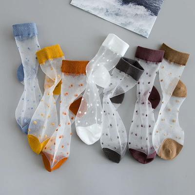 Polka Dot Kristal İpek Çorap Kadın Yaz Ultra İnce Şeffaf Elastik Uzun Çorap Kore Tarzı Vintage Sokak Kadın Çorapları