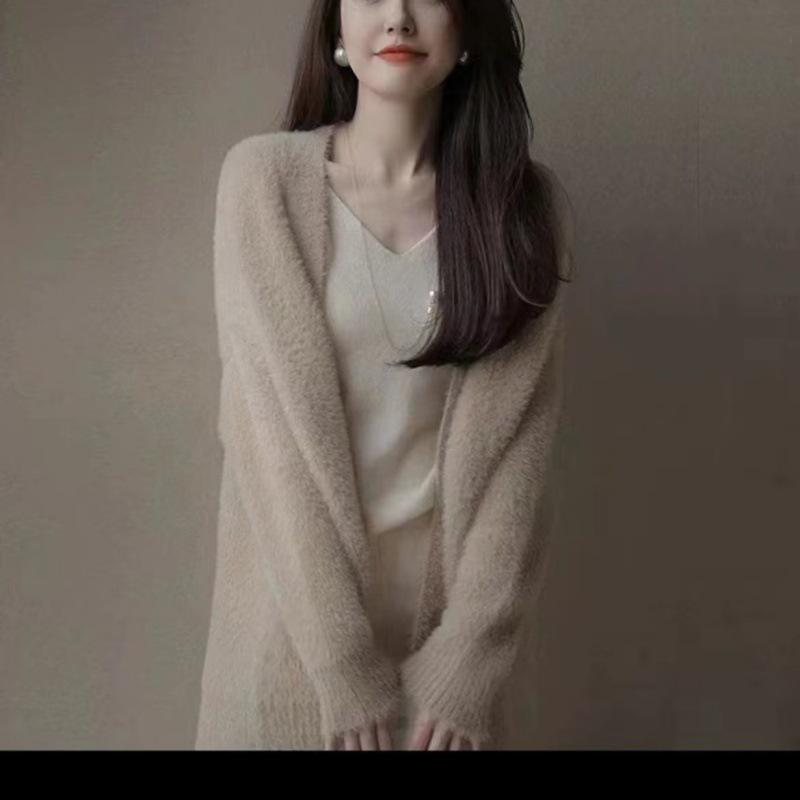 Gemütlicher mittellanger Damen-Cardigan: 2025 Herbst/Winter Trend Pullovermantel aus Nerz-ähnlichem Fleece
