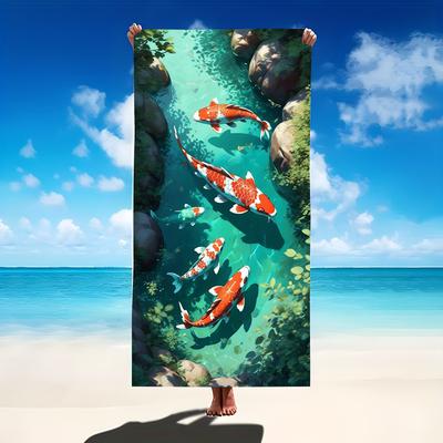 Serviette de Plage Poisson Koi Surdimensionnée Microfibre Extra Large Séchage Rapide Sans Sable Serviette de Bain Couverture Piscine Pour Enfants Adultes