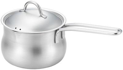 Yoshikawa YJ3674 Stainless Steel Double-ended Milk Pan for Gas Fires, 12cm, 830ml, with Spouts On Both Sides, and Lid