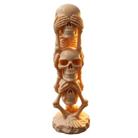 Small Desk Ornament for Men Triple Stacked Skulls Figurine, Spooky See Hear Speak No Evil Skeleton Head Skull Figurine Decor Statue, 3D Printed Gothic