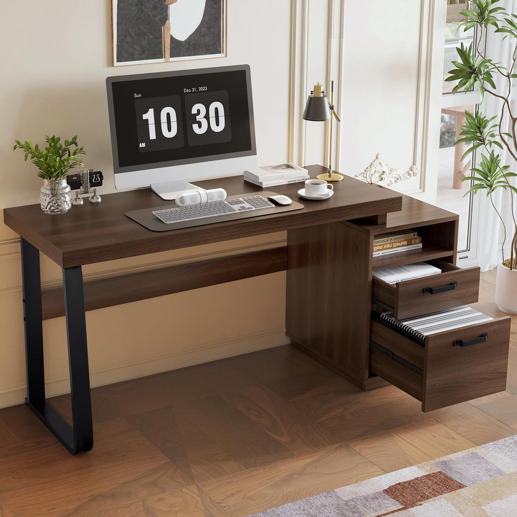 Computertisch Schreibtisch minimalistisch (76x161x54 cm) geräuschlose Schublade Stauraum Ordnerfach Bürotisch Homeoffice Büro Braun